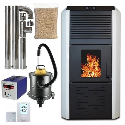 Pachet termosemineu peleti Termax Kamin ECO 30 kW alb cu stabilizator si termostat [9]