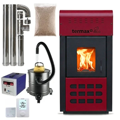 Incalzire - Pachet termosemineu peleti Termax Kamin ECO 25 kW bordo cu termostat si stabilizator