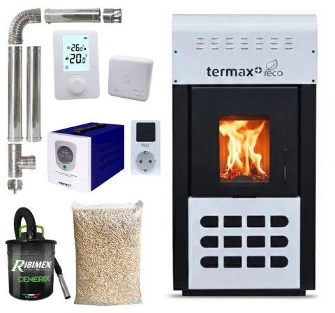 Termoseminee si sobe pe peleti - Termosemineu cu peleti Termax Kamin ECO 25 kW in pachet cu UPS si stecher