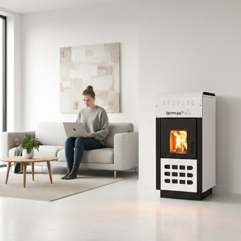 Pachet termosemineu pe peleti Termax Kamin ECO 25 kW alb cu termostat ambiental [3]