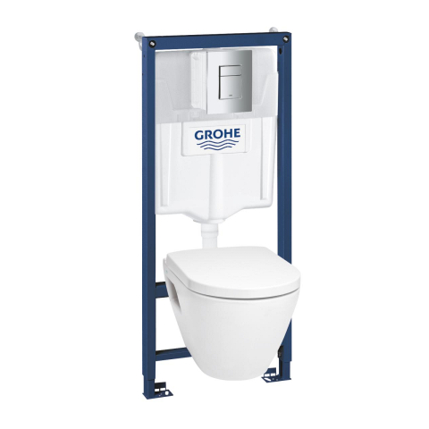 Obiecte sanitare - Pachet WC 4 in 1 Grohe Solido perfect, suspendat, cadru, capac, placuta, elemente montaj, alb