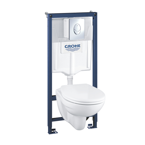 Obiecte sanitare - Pachet WC 4 in 1 Grohe Solido perfect, suspendat, cadru, capac, placuta, elemente montaj, alb