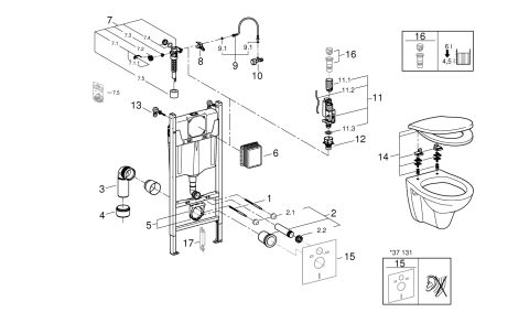 Pachet WC 4 in 1 Grohe Solido set WC 1, 13 m, compact, suspendat, cadru, capac, placuta, elemente montaj, alb [2]