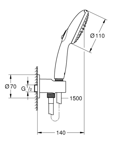 Para de dus Grohe Tempesta universala, 2 functii, 110 mm, cot iesire/furtun, crom [4]