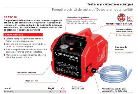 RP PRO III Rothenberger pompa electrica de testare a presiunii, presiune maxima 40 Bar, debit 6 l/min,cod 61185 [1]