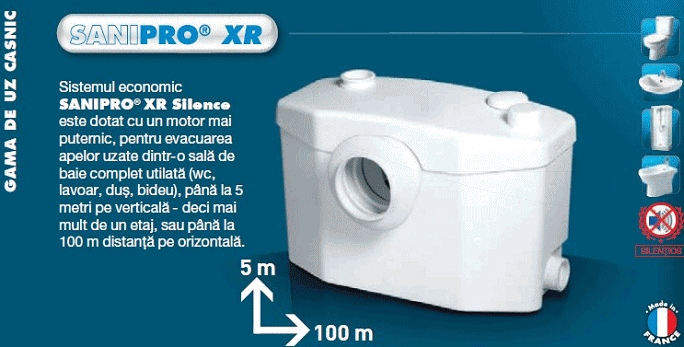 Echipamente pentru tratarea si pomparea apei - Macerator - sistem de tocare si pompare ape uzate SFA model SANIPRO XR Silence 400W, 5m vertical / 100 m orizontal
