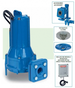 Echipamente pentru tratarea si pomparea apei - Pompa submersibila de drenaj, cu tocator, 1.7 Kw, 350 litri/min, Speroni Cutty 150 N + tablou