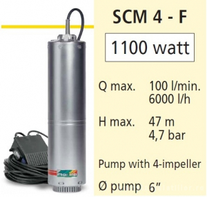 Echipamente pentru tratarea si pomparea apei - Pompa submersibila multietajata pentru put, 1.1 Kw, debit 5.7 m³/h, Speroni SCM 4