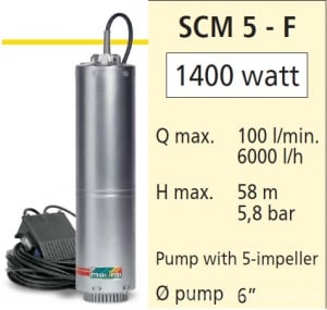 Echipamente pentru tratarea si pomparea apei - Pompa submersibila multietajata pentru put, 1.4 Kw, debit 5.7 m³/h, Speroni SCM 5