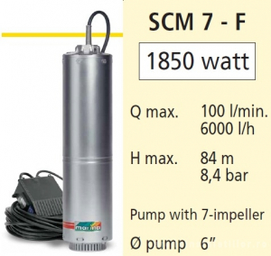 Echipamente pentru tratarea si pomparea apei - Pompa submersibila multietajata pentru put, 1.85 Kw, debit 5.7 m³/h, Speroni SCM 7