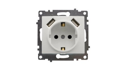 Aparataje - Priza simpla cu impamantare si 2 x USB, 2.1 A 5 VDC, pentru incarcare tableta si telefon, Schelden