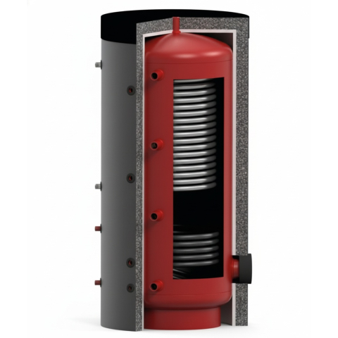 Puffer/Rezervor acumulare KOPH VTA1 cu 2 serpentine, capacitate 750 l, cu izolatie, grosime tabla 3 mm, clasa energetica C [1]