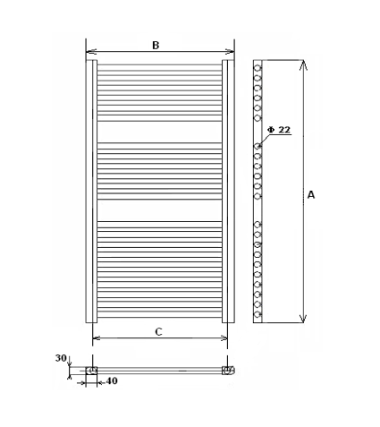 Radiator de baie portprosop alb Elegant 400/1200 din otel, drept cu profil rotund [1]