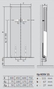 Radiator decorativ vertical, alb, tip 21, L=300 x H=1500, Purmo Kos V [5]