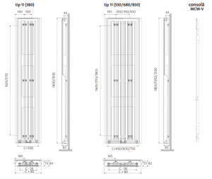 Radiator decorativ vertical, alb, tip 11, L=380 x H=1800, Purmo Paros V [5]