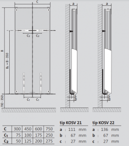 Radiator decorativ vertical, alb, tip 22, L=450 x H=2100, Purmo Kos V [4]