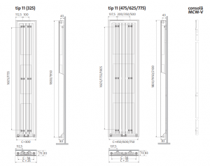 Radiator decorativ vertical, alb, tip 11, L=475 x H=1800, Purmo Tinos V [5]
