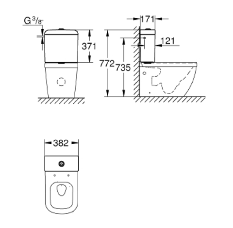 Rezervor aparent Grohe Euro Ceramic alimentare in partea laterala sau spate [1]