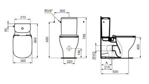 Rezervor pentru vas WC buton cu dubla actionare 3/6 litri alimentare laterala Ideal Standard gama Tesi [1]