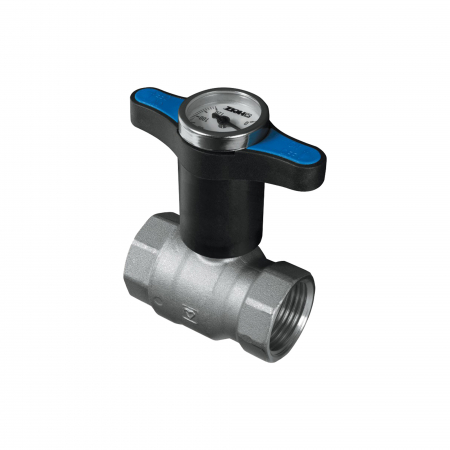 Tevi, fitinguri, robineti si accesorii - Robinet sferic, 5/4", cu maner albastru si cu termometru, Herz
