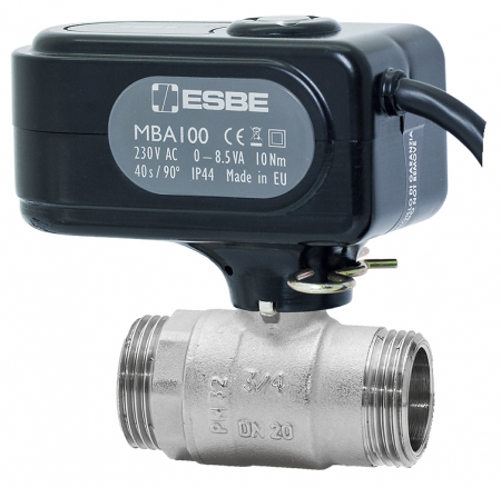 Robineti motorizabili - Robinet cu bila cu 2 cai motorizat, PN32, on/off, 230V, presiune inchidere 10bar, etans, racord filet exterior 1 tol, kvs45, cu contact auxiliar SPST și rezistor anti-condens