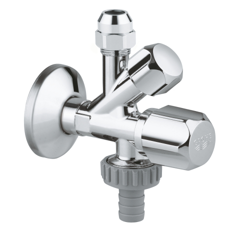 Instalatii de apa si canalizare - Robinet coltar Grohe 1/2" x 3/8 x 3/4, 2 iesiri, robinet individual pt fiecare iesire, crom