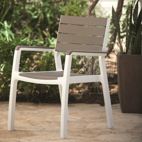 Casa si gradina - Scaun gradina polipropilena Keter colectia Harmony bej cotiere spatar dimensiuni 47x60x86 cm