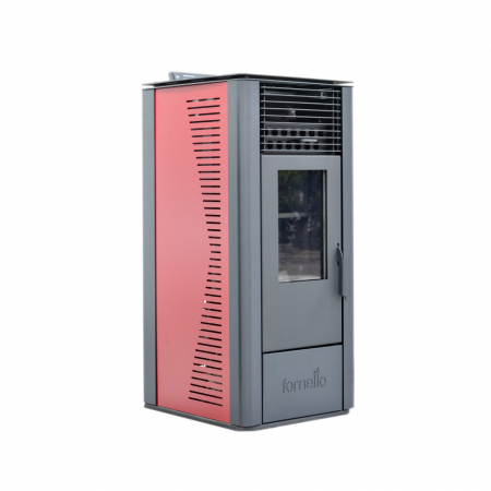Semineu pe peleti cu aer cald Fornello, model Sophia Premium 11 kw, bordeaux, tiraj fortat, telecomanda, focar din fonta [1]