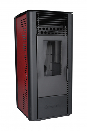Seminee pe peleti/lemn - Semineu pe peleti cu aer cald Fornello, model Sophia Premium 11 kw, bordeaux, tiraj fortat, telecomanda, focar din fonta