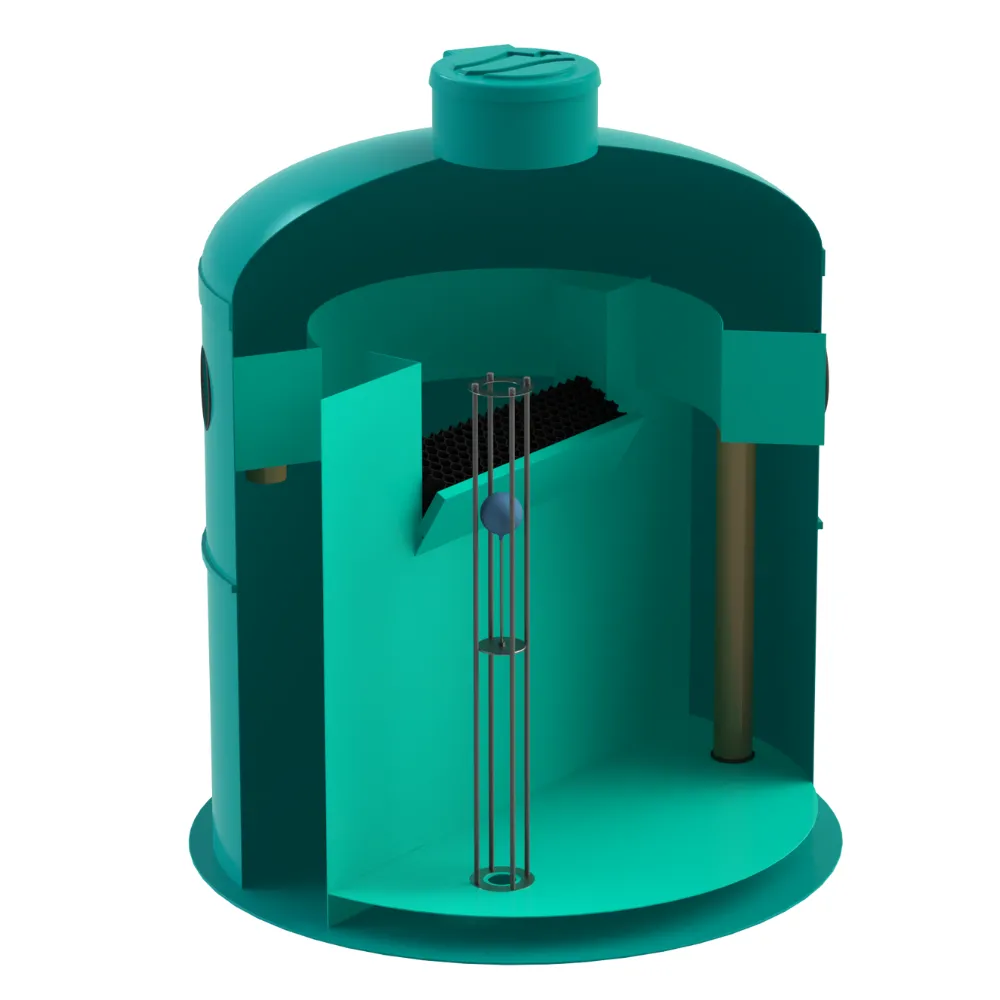 Instalatii de apa si canalizare - Separator hidrocarburi GRP OilBase OB2-20(100)LS D2400 H2770 TN4000 D.315 dubla trapa de namol Vodaland gama Clean