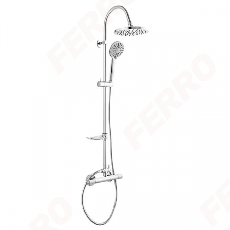 Obiecte sanitare - Set 2 in 1 Ferro Trinity: TRM7 baterie termostatata perete dus cu set bara dus cu suport culisant, dus fix si para dus mobila, crom