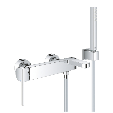 Obiecte sanitare - Set baterie cada si para dus Grohe Plus monocomanda, cartus ceramic, para dus, 1 functie, furtun 1,5 m, suport, crom
