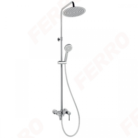 Baterii monocomanda - Set 2 in 1 Ferro Fiesta: baterie perete cada/dus cu set bara dus cu suport culisant, dus fix si para dus mobila, crom