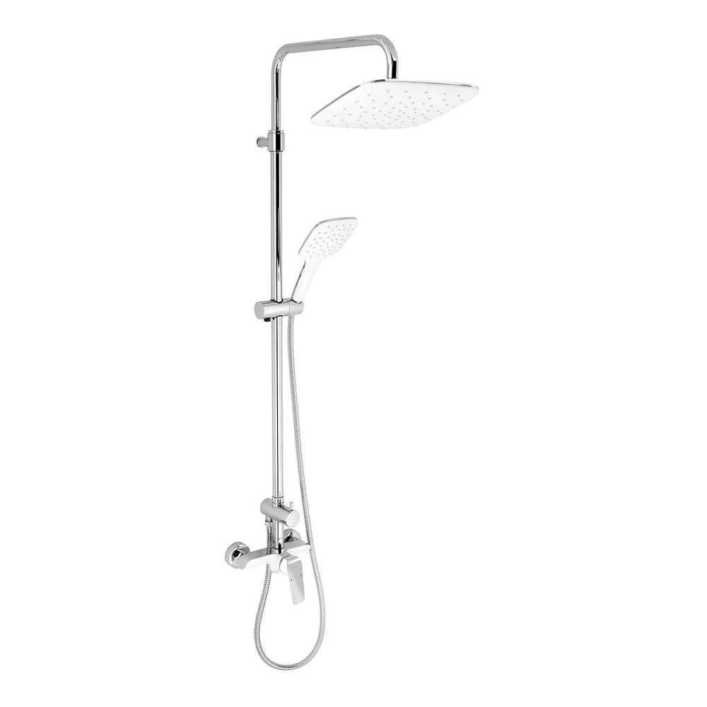 Baterii monocomanda - Set 2 in 1 Ferro Tina alb/crom: 38062/1,1 baterie perete dus, cu set bara dus cu suport culisant, dus fix si para dus mobila