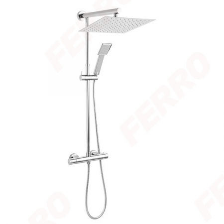 Obiecte sanitare - Set 2 in 1 Ferro Trevi: TRV7 baterie perete dus termostatata cu set bara dus cu suport culisant, dus fix si para dus mobila, crom