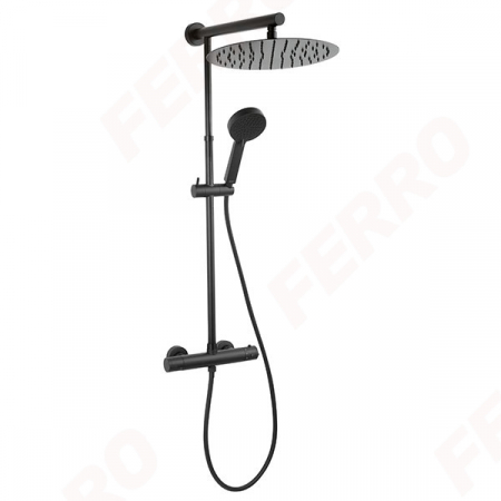 Baterii monocomanda - Set 2 in 1 Ferro Trevi: TRV7 baterie perete dus termostatata cu set bara dus cu suport culisant, dus fix si para dus mobila, negru
