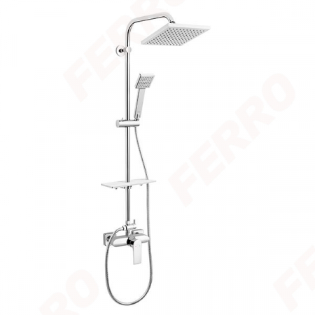 Baterii monocomanda - Set 2 in 1 Ferro Square: BAQ7 baterie perete dus,  cu set bara dus cu suport culisant, dus fix si para dus mobila, crom