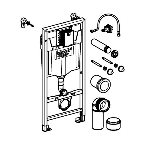 Set 2 in 1 rezervor WC Grohe Rapid SL 2in1 WC 6 l 1, 13m, cadru, incastrat, otel, suporti perete 3855800m, fara placa de actionare, include burduf de vizitare 40911000 [2]