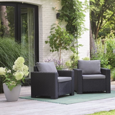 Casa si gradina - Set mobilier pentru terasa polipropilena Keter California 2 fotolii grafit cu perne rezistent UV si intemperii 83x68x72 cm