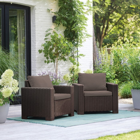 Casa si gradina - Set mobilier pentru terasa material polipropilena Keter colectia California pentru exterior sau balcon 2 fotolii culoare brown aspect ratan natural