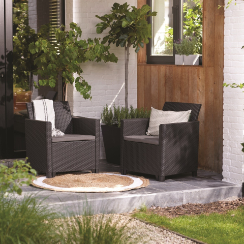 Casa si gradina - Set mobilier pentru exterior material polipropilena Keter colectie Claire pentru gradina 2 fotolii culoare graphite perne impermeabile rezistent la raze UV