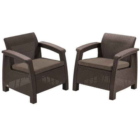 Casa si gradina - Set 2 fotolii gradina polipropilena Keter Corfu Duo maro cu doua perne rezistent la raze UV si intemperii 75 x 70 x 79 cm