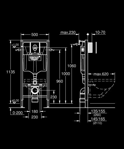 Set 3 in 1 rezervor WC Grohe Rapid SL 3in1 WC 3-6 l 1, 13m s, placa actionare cu infrarosu, cadru, ajustabil, otel [3]