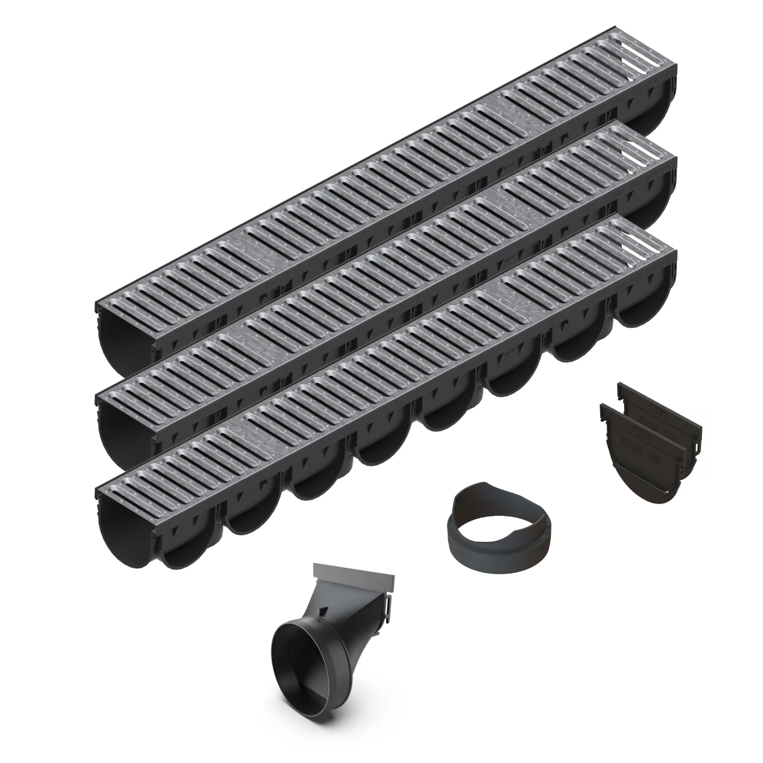 Rigole exterioare si accesorii - Set 3 ml rigole drenaj PP EASY 3 LN100 Hext.100 gratar otel zincat A15 cu accesorii 3000x125x100 Vodaland gama Drain