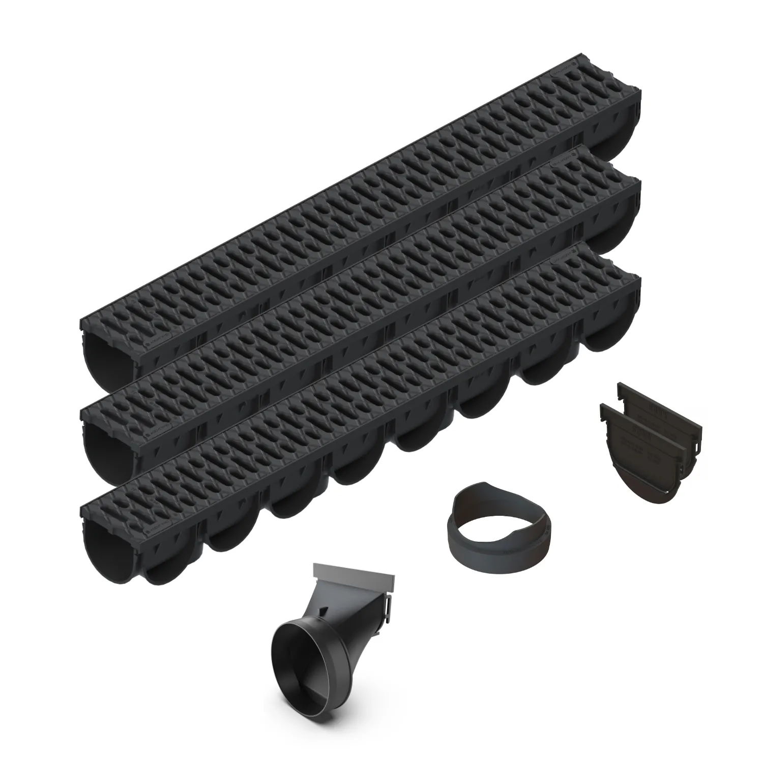 Instalatii de apa si canalizare - Set 3 ml rigole drenaj PP EASY 3 LN100 Hext.100 gratar PP A15 cu accesorii 3000x125x100 Vodaland gama Drain