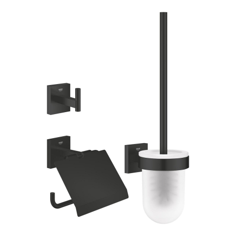 Obiecte sanitare - Set accesorii baie 3 in 1 Grohe Start Cube, montare pe perete, suport hartie igienica, set perie WC, agatatoare prosop, negru