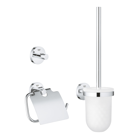 Obiecte sanitare - Set accesorii baie Grohe 3 in 1 Grohe Essentials New, suport prosop, suport hartie toaleta si suport perie toaleta, material metalic si sticla, finisaj