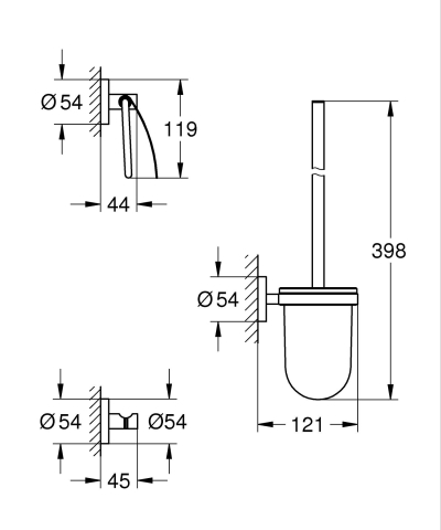 Set accesorii baie Grohe 3 in 1 Grohe Start accessories set city 3-in-1, agatatoare prosop 41173000, suport hartie igienica 41179000, set perie WC 41185000, fixare ascunsa, crom [2]