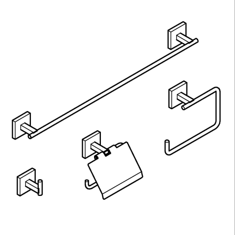 Set accesorii baie Grohe Start Cube accessory set 4-in-1, montare pe perete, fixare ascunsa, agatatoare prosop, suport hartie igienica, inel prosop, bara prosop, crom [2]