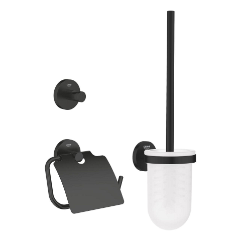 Obiecte sanitare - Set accesorii baie Grohe Start, perie WC 411852430, suport hartie igienica cu aparatoare, agatatoare prosop 411732430, negru
